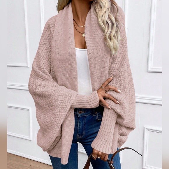 Solid Color Batwing Sleeve Long Sleeve Cardigan - Picture 3 of 5